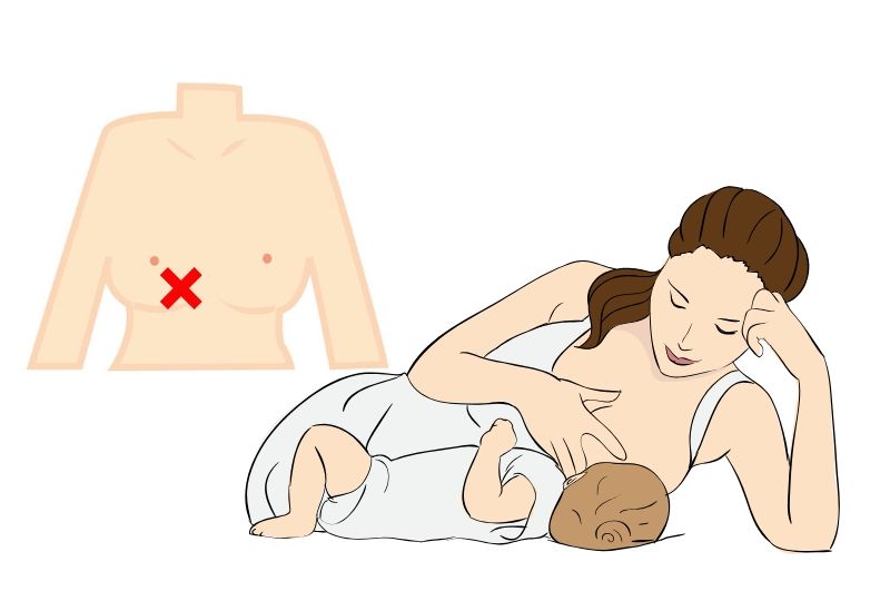 授乳中、左下にしこりができた時の授乳姿勢「添い乳」のイラスト