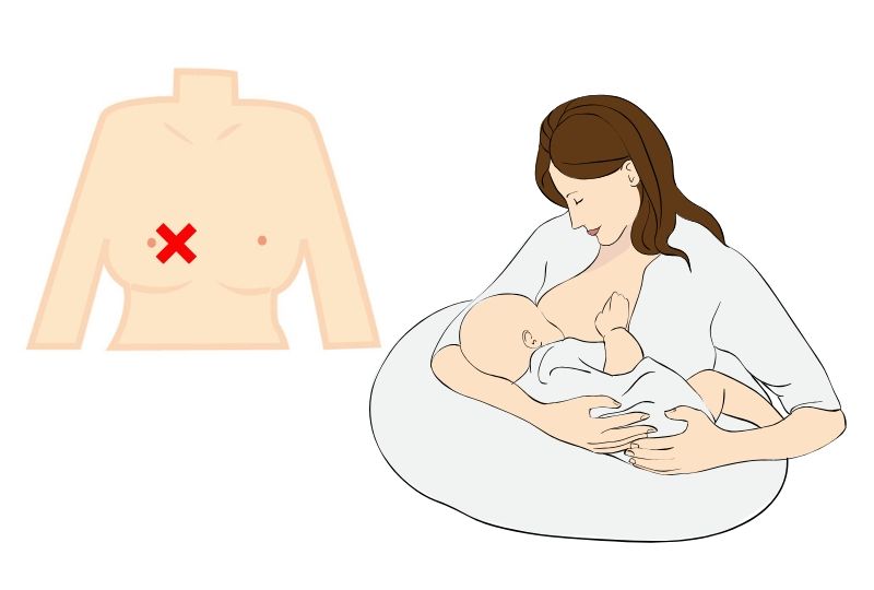 授乳中、左横にしこりができた時の授乳姿勢「横抱き」のイラスト